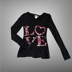 Black Long Sleeve Kids Shirt with Love Print